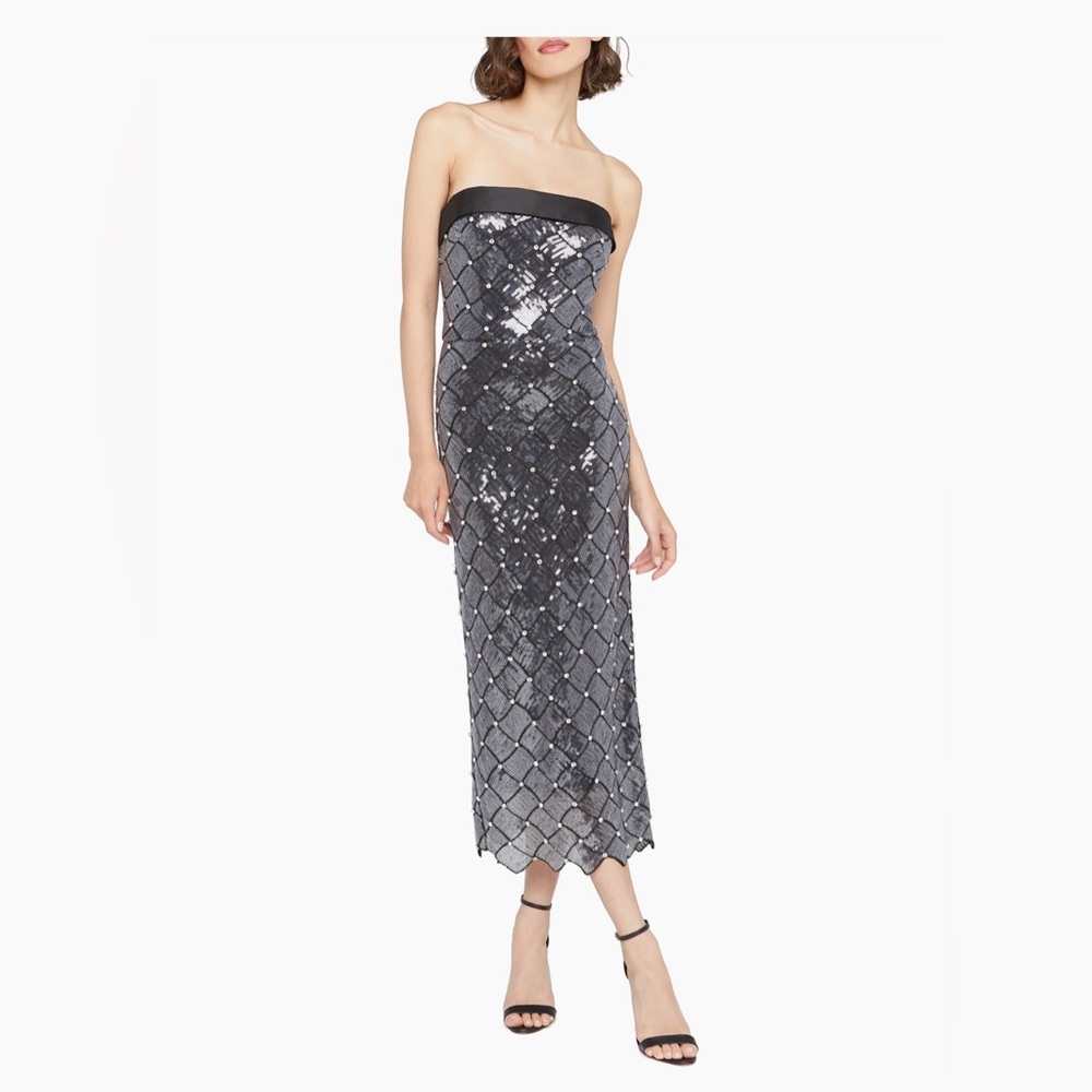 Theia Strapless Black and Silver Dress